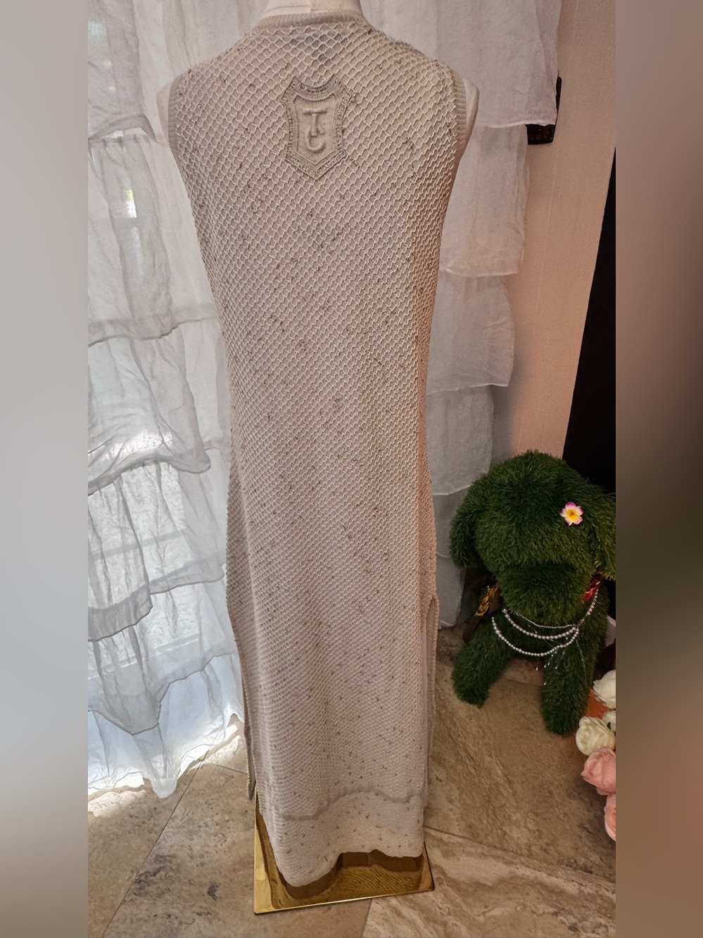 Tricot Chic Italy Metallic Knit Maxi Dress w/Slip Ivory Size 10 - Picture 16 of 16